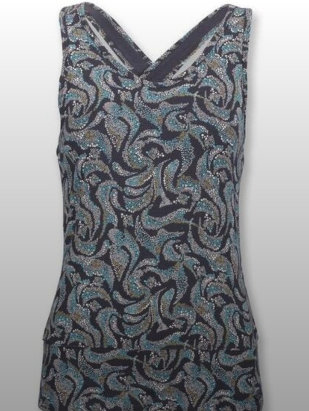 Sleeveless V-Neck Printed Tank Top - Navy/Teal